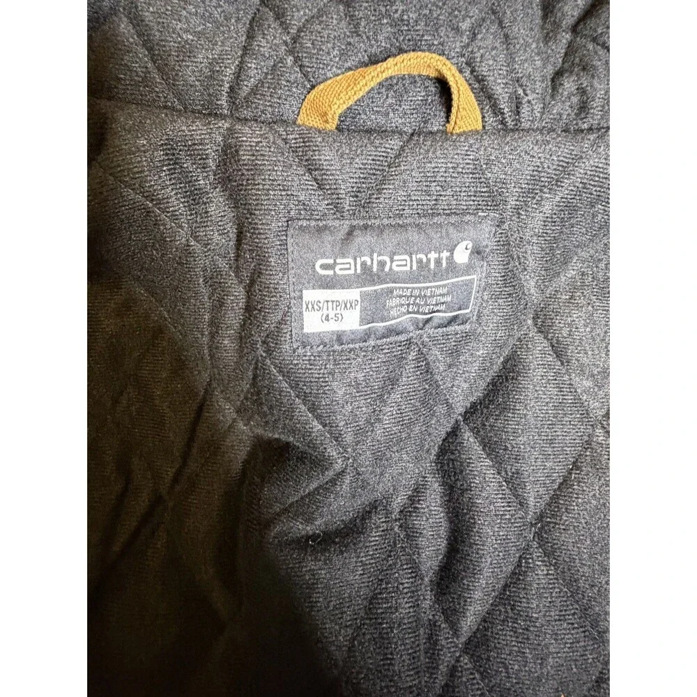 Carhartt Jacket Youth XXSmall 4 -5  Brown Canvas Full Zip Hooded Quilted Lined